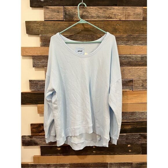 Aerie NWT Cotton Sweatshirt Baby Blue Lets go Coconuts Lounge sz medium - Picture 2 of 8